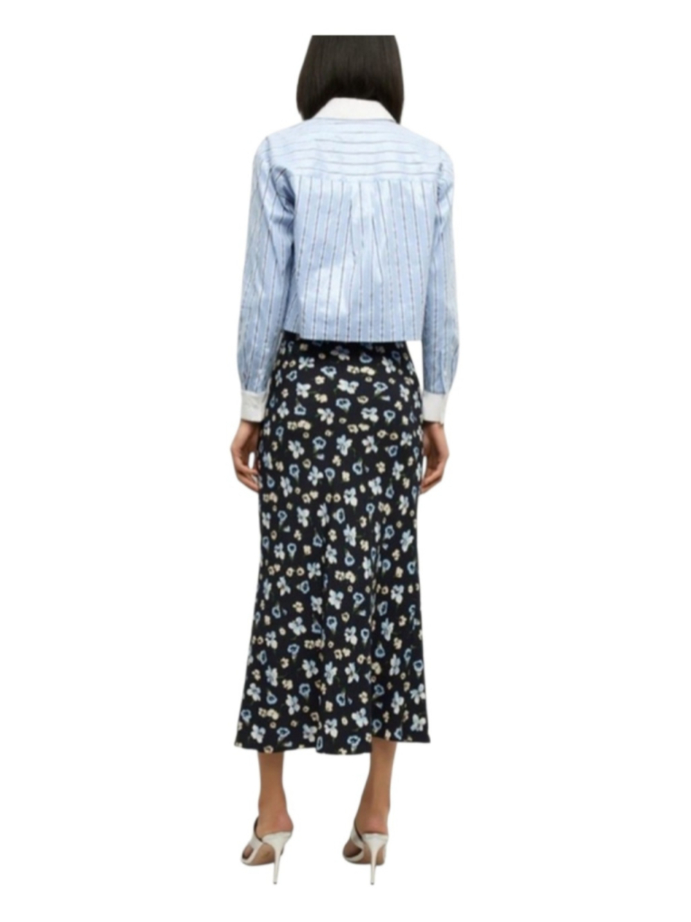 Veronica Beard Clover Floral Silk Blend Midi Skirt Size 4 Navy Luxury Silky - Picture 2 of 15